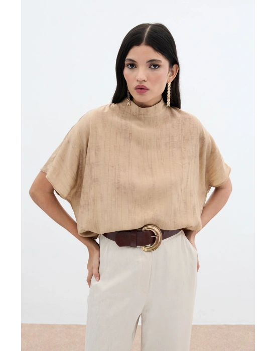 Desenli Salaş Bluz - Camel