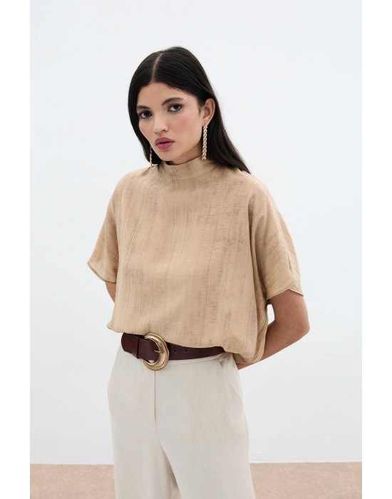 Desenli Salaş Bluz - Camel