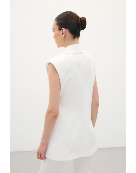 Yan Aksesuarlı Uzun Yelek - Ekru