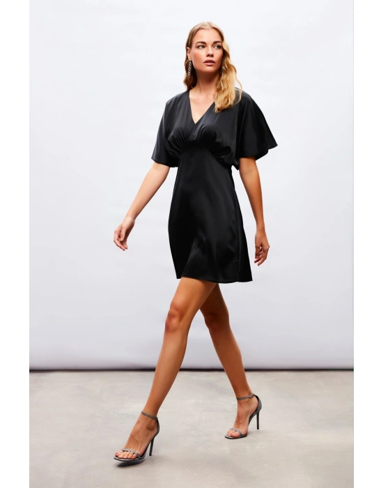 Yarasa Kol Mini Elbise - SİYAH