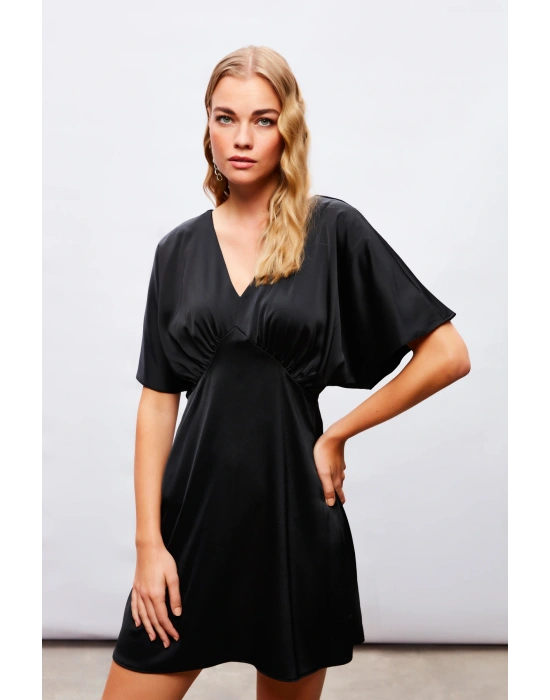 Yarasa Kol Mini Elbise - SİYAH