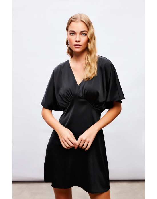 Yarasa Kol Mini Elbise - SİYAH