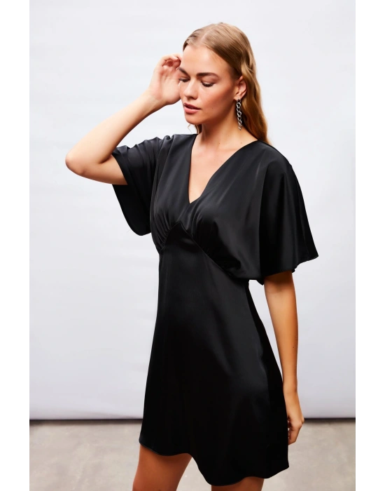 Yarasa Kol Mini Elbise - SİYAH