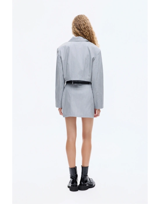 Gömlek Yaka Fermuarlı Kısa Ceket Gri