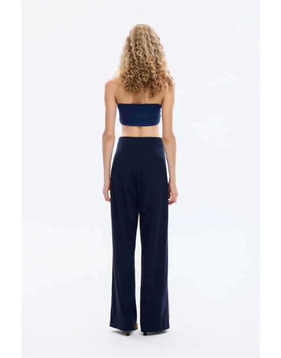 Ekose Garnili Bol Paça Pantolon Lacivert