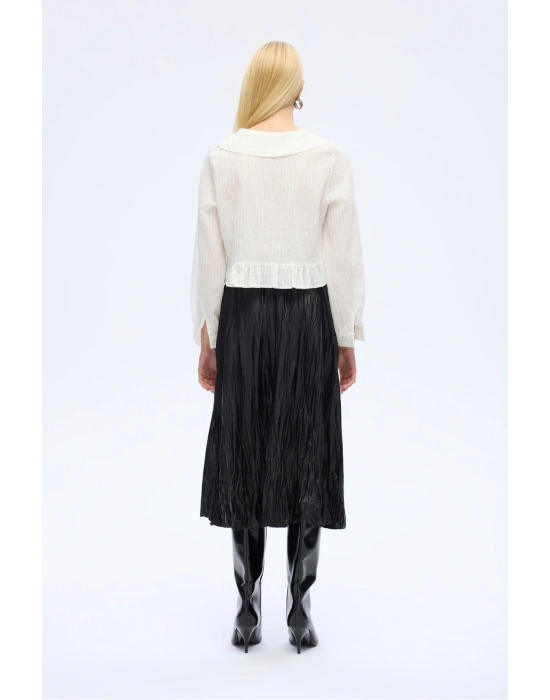 Brode Yaka Bağcıklı Bluz Ekru