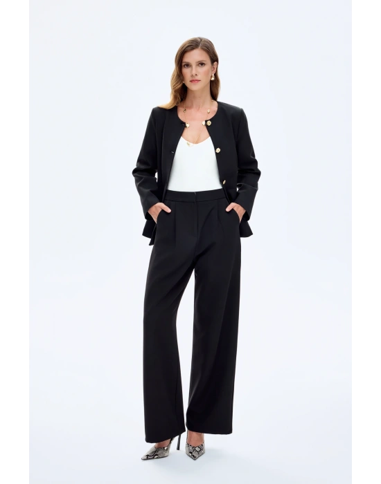 Bol Paça Kumaş Pantolon Siyah