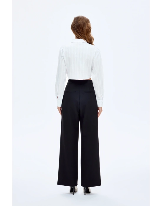 Gold Düğmeli Crop Gömlek Beyaz