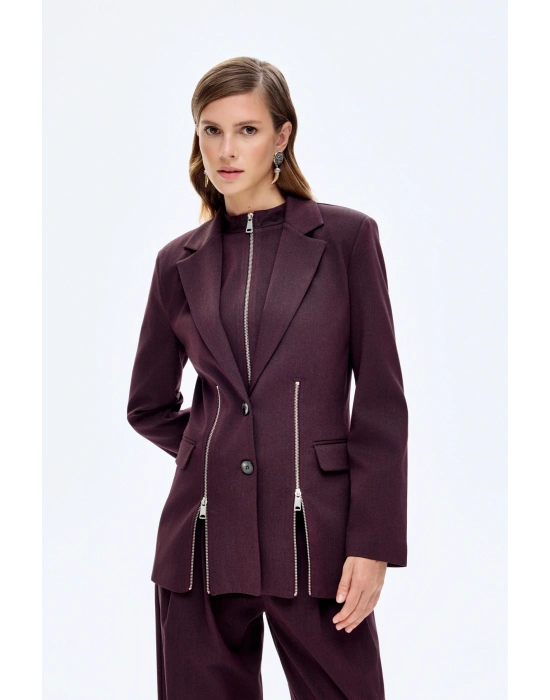 Fermuar Aksesuarlı Blazer Ceket Kahverengi