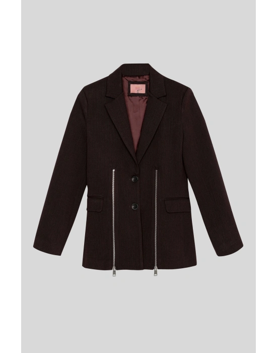 Fermuar Aksesuarlı Blazer Ceket Kahverengi