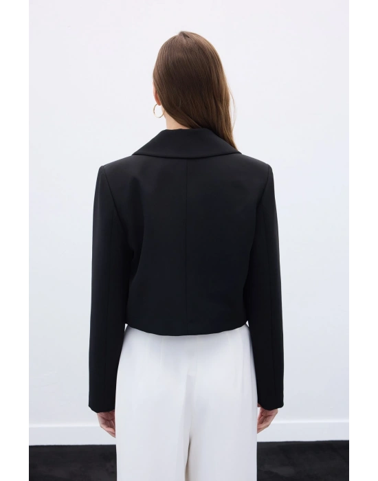 Düğmeli Kısa Ceket - Siyah