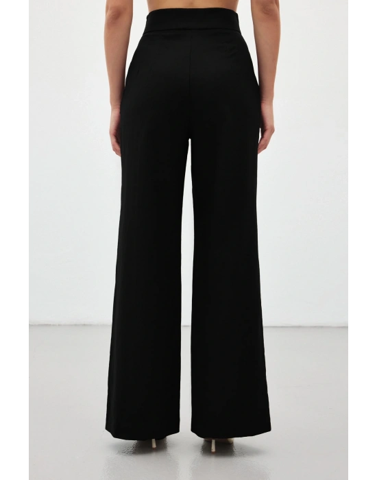 Bol Paça Keten Pantolon - Siyah