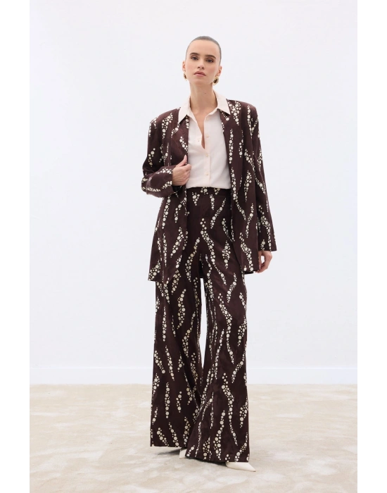 Desenli Bol Paça Pantolon - Kahve