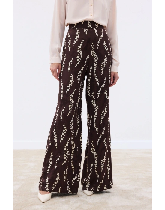 Desenli Bol Paça Pantolon - Kahve