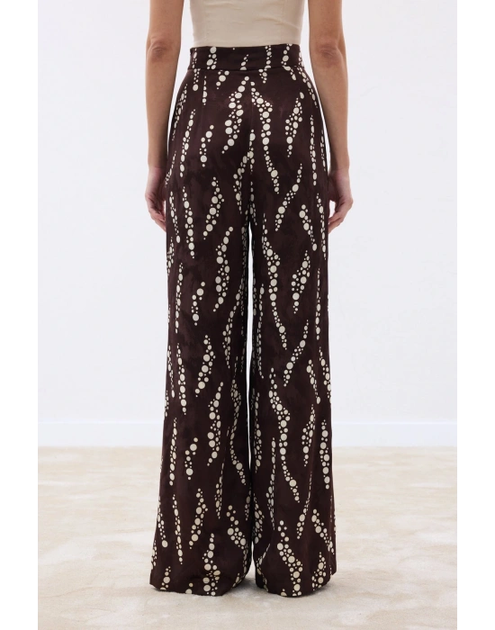 Desenli Bol Paça Pantolon - Kahve