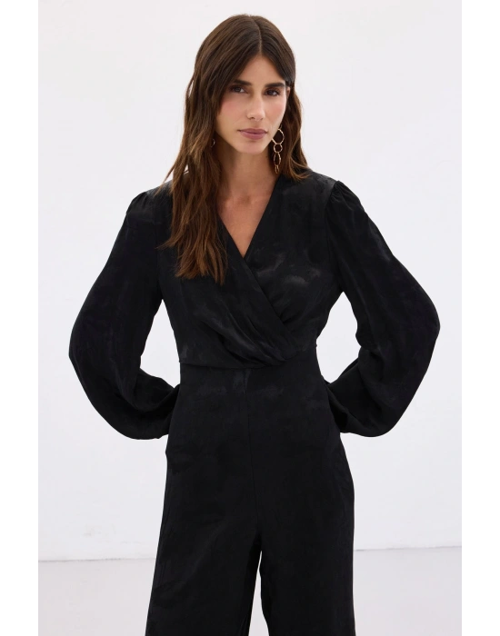 Desenli Kruvaze Tulum - Siyah