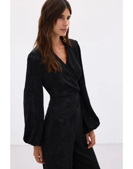 Desenli Kruvaze Tulum - Siyah