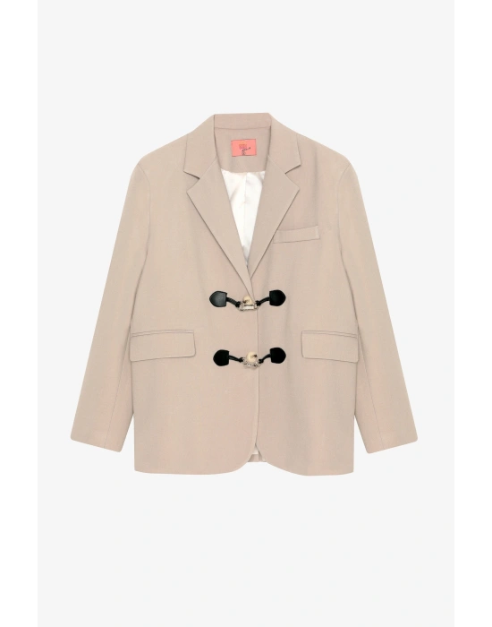 Toka Aksesuarlı Oversize Blazer Ceket Bej