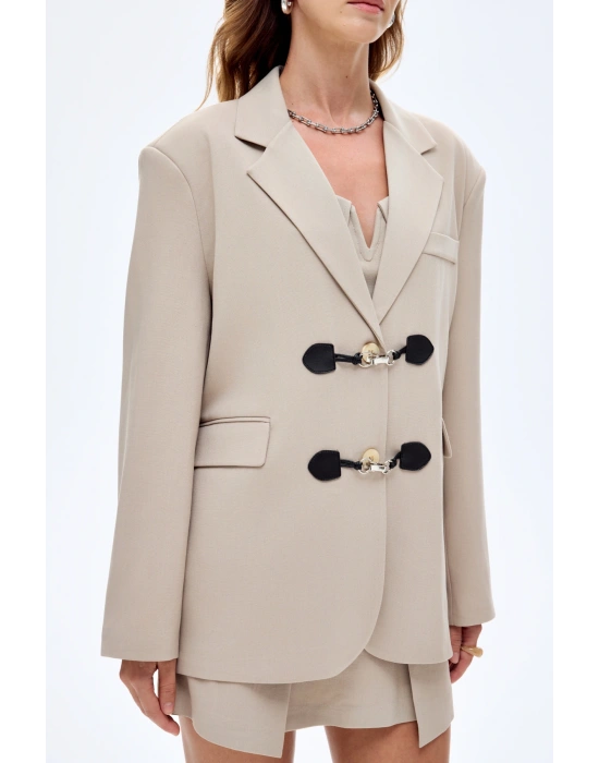 Toka Aksesuarlı Oversize Blazer Ceket Bej