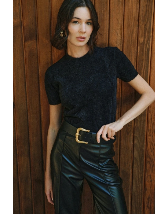 Sakallı Kısa Kol Triko - Siyah