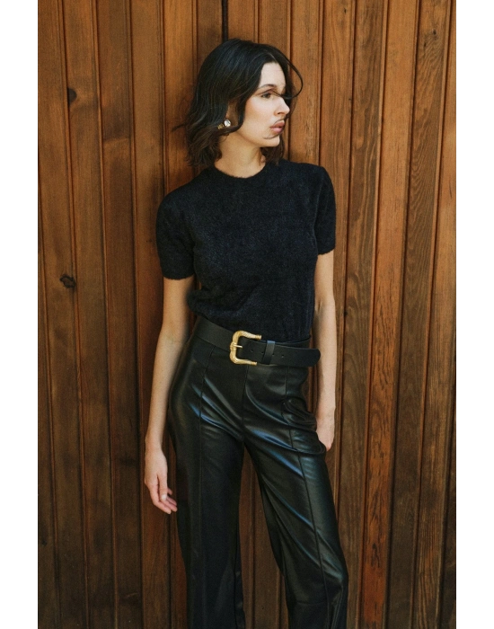 Sakallı Kısa Kol Triko - Siyah