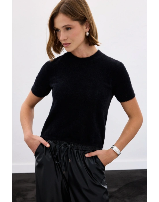 Sakallı Kısa Kol Triko - Siyah