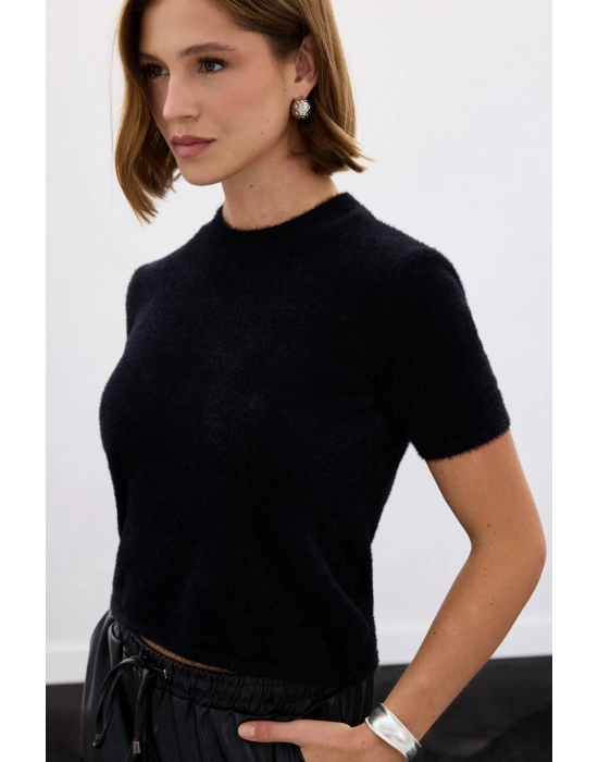 Sakallı Kısa Kol Triko - Siyah