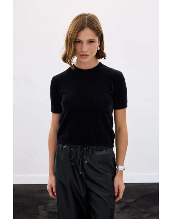 Sakallı Kısa Kol Triko - Siyah