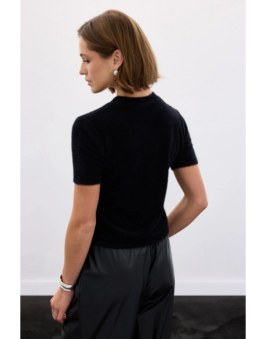 Sakallı Kısa Kol Triko - Siyah
