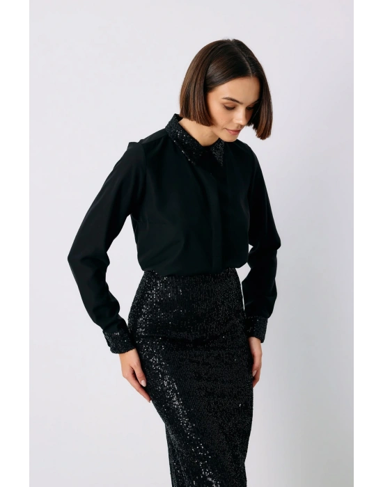 Payet Detaylı Klasik Gömlek - Siyah