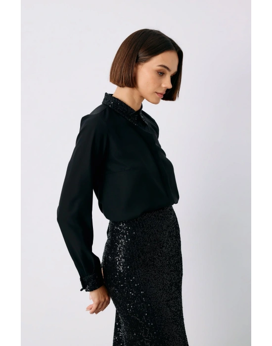 Payet Detaylı Klasik Gömlek - Siyah