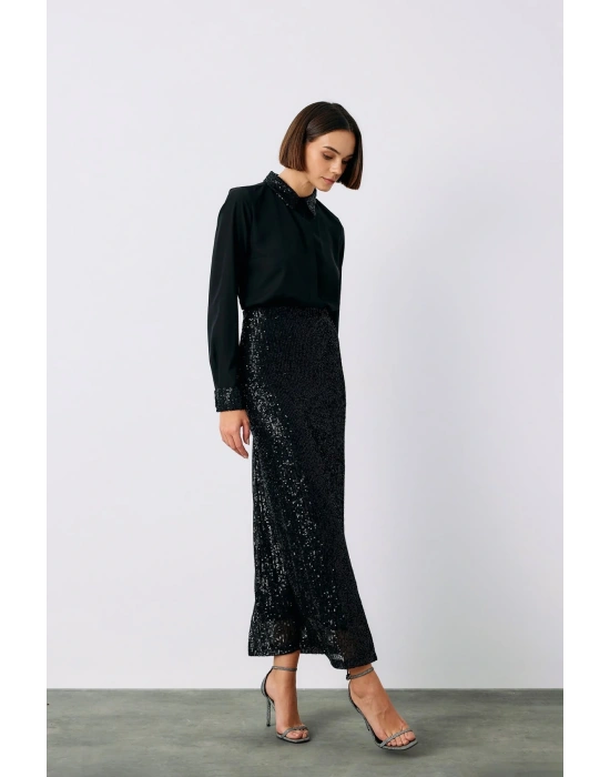 Payet Detaylı Klasik Gömlek - Siyah