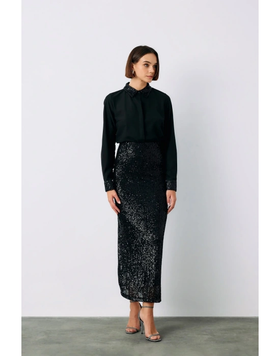 Payet Detaylı Klasik Gömlek - Siyah