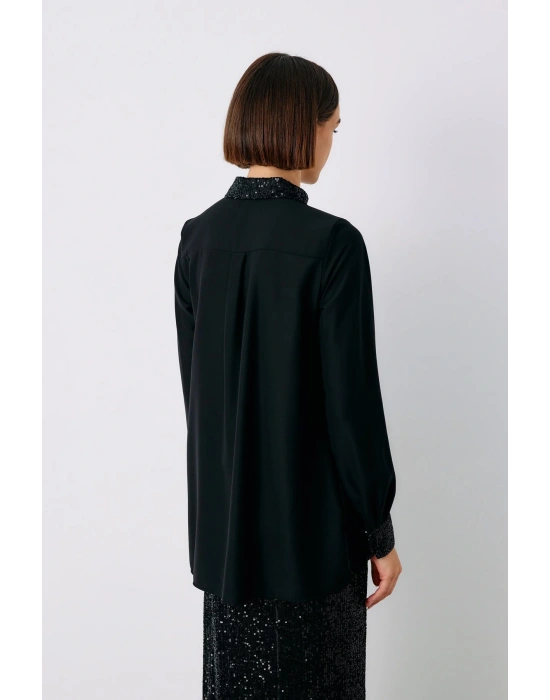 Payet Detaylı Klasik Gömlek - Siyah