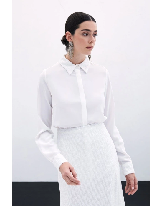 Payet Detaylı Klasik Gömlek - Ekru