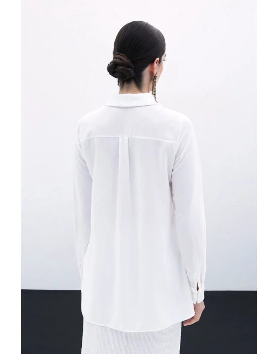 Payet Detaylı Klasik Gömlek - Ekru