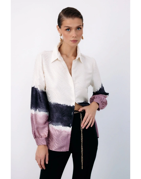 Renkli Klasik Gömlek - Pudra