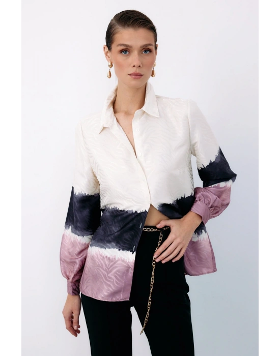 Renkli Klasik Gömlek - Pudra