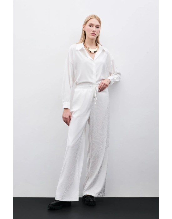 Zebra Desenli Salaş Pantolon - Ekru