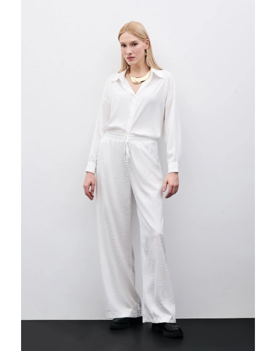 Zebra Desenli Salaş Pantolon - Ekru