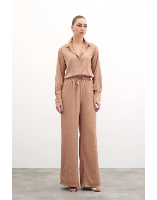 Zebra Desenli Salaş Pantolon - Camel