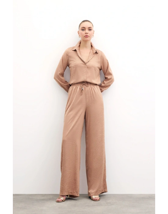 Zebra Desenli Salaş Pantolon - Camel