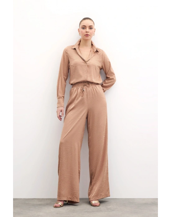 Zebra Desenli Salaş Pantolon - Camel