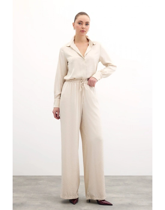 Zebra Desenli Salaş Pantolon - Taş