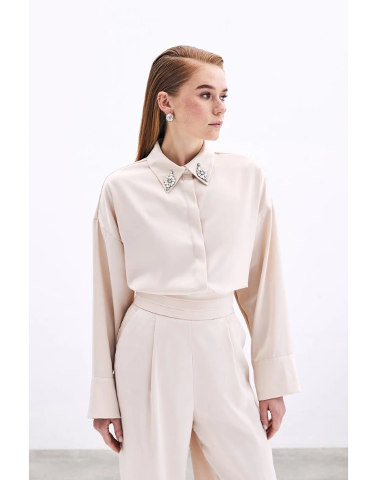 Aksesuar Detaylı Gömlek - Bej