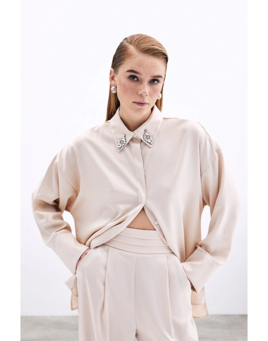 Aksesuar Detaylı Gömlek - Bej