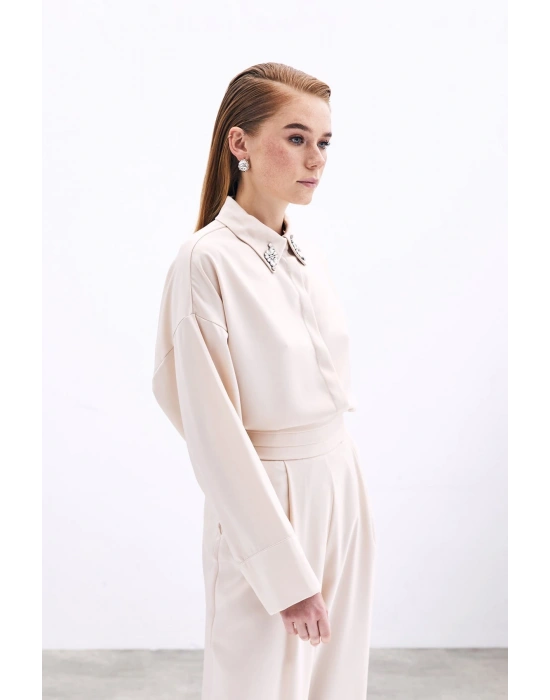 Aksesuar Detaylı Gömlek - Bej