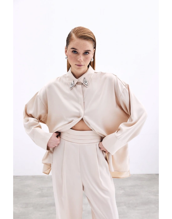 Aksesuar Detaylı Gömlek - Bej