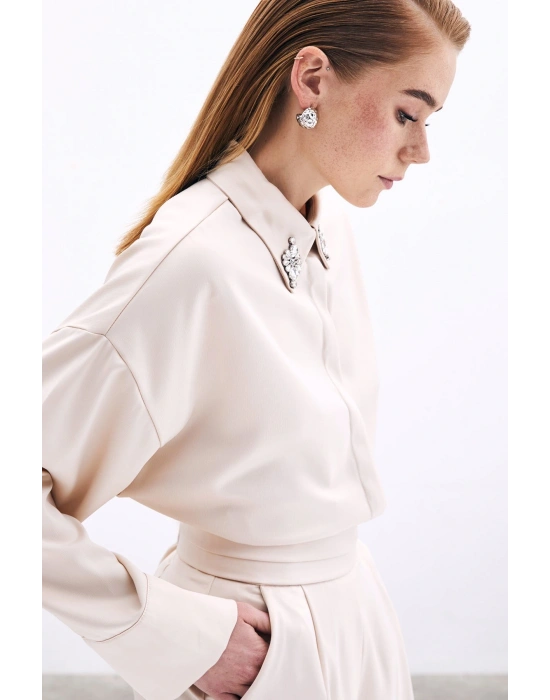 Aksesuar Detaylı Gömlek - Bej