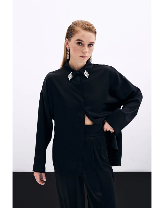 Aksesuar Detaylı Gömlek - Siyah
